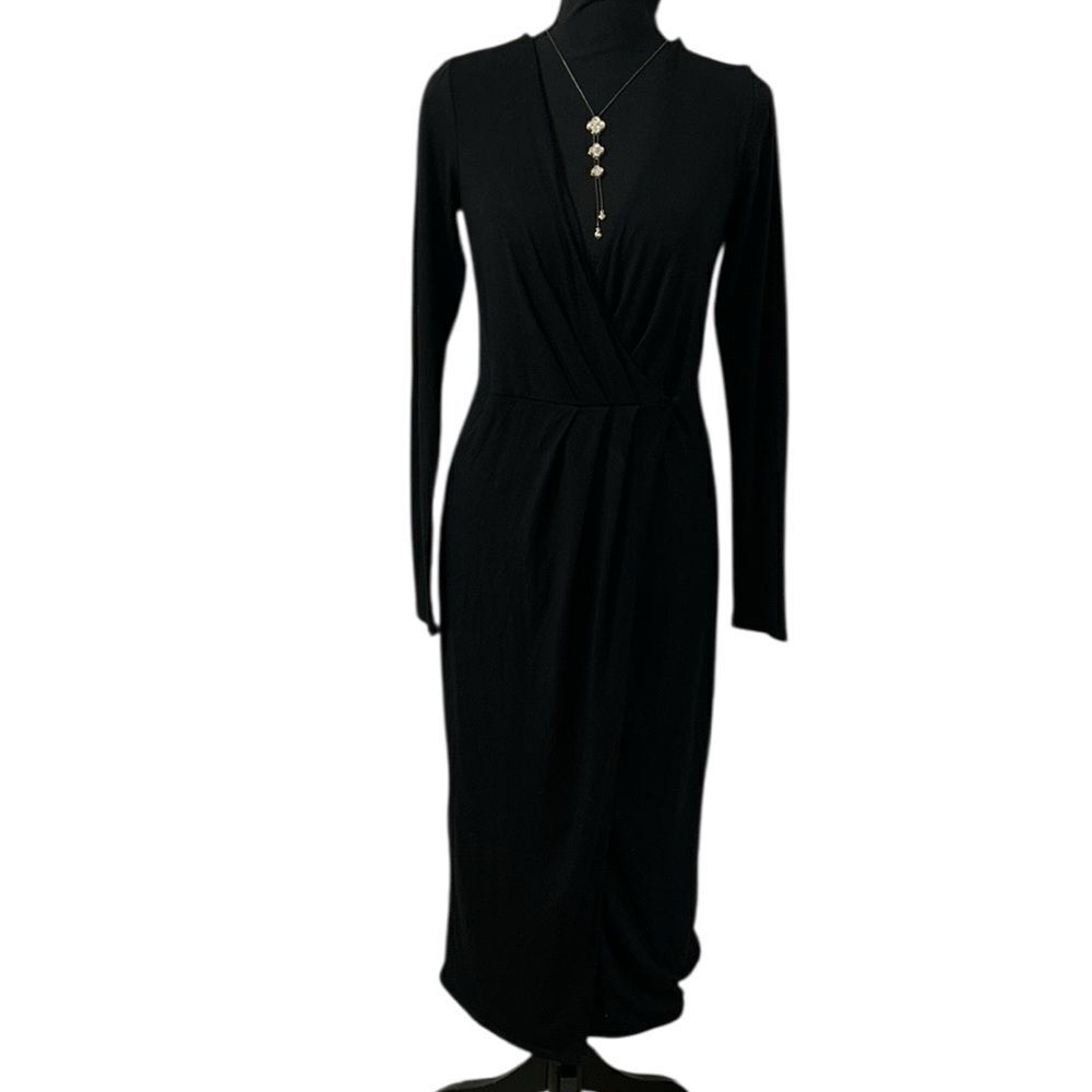 Good American Black Long sleeve Stretchy Mild Wrap Dress(Size 2/Medium) - Picture 3 of 10